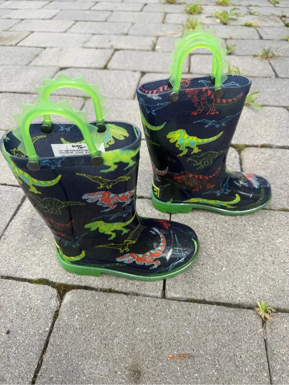 Dinosaur Navy Blue Green Boys Rainboots 9C